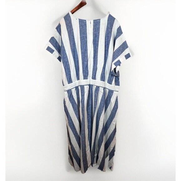 Ashley Stewart Maxi Dress Women’s Size 22 Striped Blue & White Pockets Zipper - Picture 2 of 15